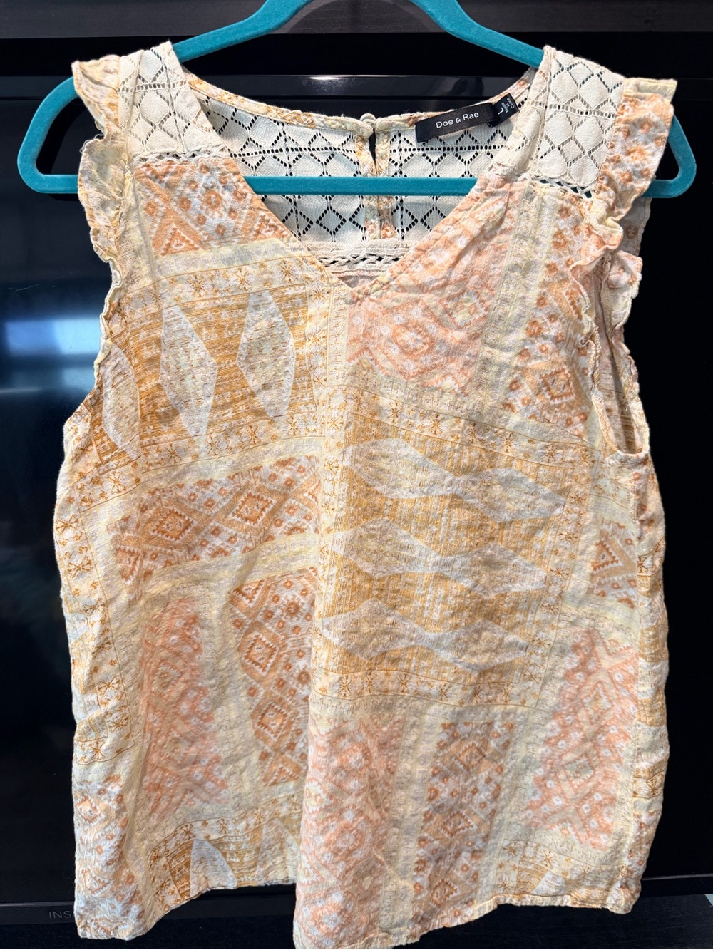 Doe & Rae Cream and Peach Patchwork Print Sleeveless Top